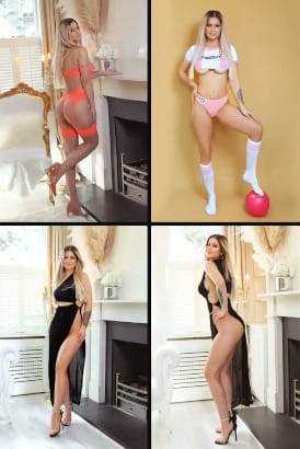 Four photos of a sexy young girl in different poses
